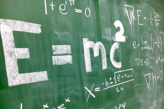 Blackboard with Einsteins most famous formula