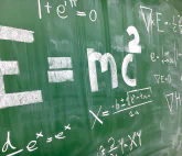 Blackboard with Einstein's most famous formula