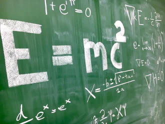 Blackboard with Einstein's most famous formula